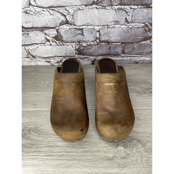 Sanita Brown Nubuck Leather Round Clogs Wooden Heel Shoes Women Sz 40EU/9.5M US - Picture 15 of 16